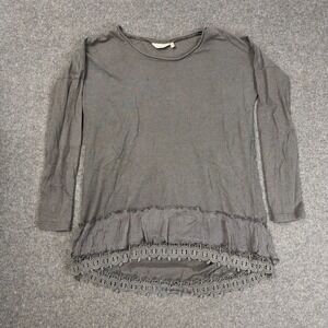 True Grit Womens XS Gray Long Sleeve Crochet Lace Ruffle Hem Top 21W128SH Boho